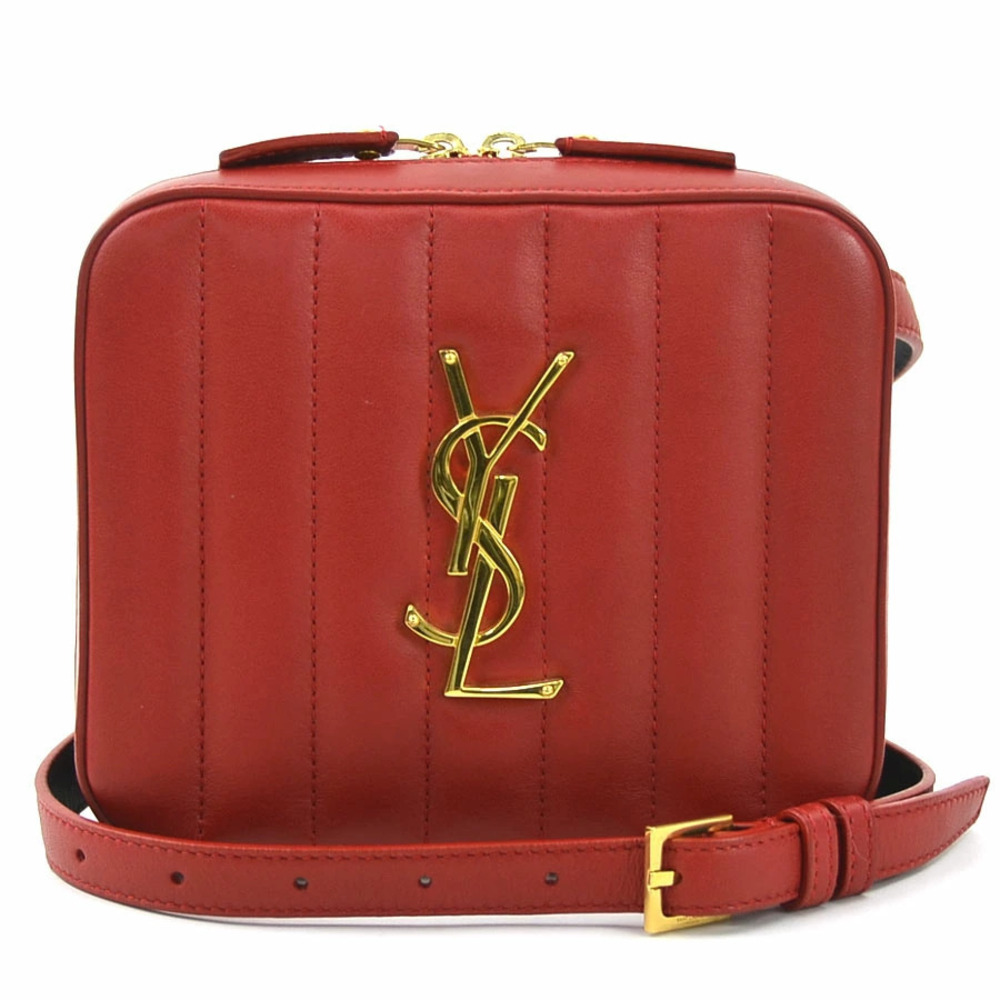 Saint Laurent Waist Bag Belt Leather Red Gold